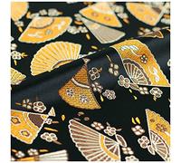 ZHURDFT Tessuto, Tessuto Broccato Jacquard con Fiori a ventaglio, Larghezza 75 cm, Venduto al Metro, utilizzato for Abbigliamento, Costumi Cheongsam Fatti a Mano(Black)