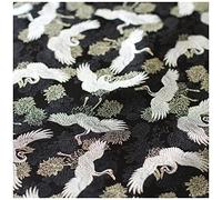 ZHURDFT Tessuto, Tessuto Broccato Jacquard con Gru Nuvola, Larghezza 75 cm, Venduto al Metro for Abbigliamento, Costumi Cheongsam Fatti a Mano(Black)