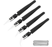 ZHUROUPU 4 pezzi pinzette invertite, pinzette ESD in ceramica di precisione in acciaio inox resistenti al calore con punta e punta curva per saldare, pizzicare le bobine (nero)