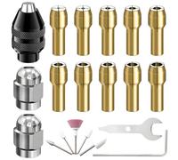 ZHUROUPU Set mandrino portapunte 4486, Accessorio mandrino per utensile Rotante 17 Pezzi per Dremel, Sostituzione Gambo 0,8-3,2 mm, Dado Metallico in Ottone 4485