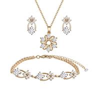 Zhuwe Set di gioielli da damigella d'onore per matrimonio, oro 18 carati o oro rosa o rame placcato argento con zirconi puliti, collana, orecchini, bracciale, set per donne, regalo, Rame, Zirconia
