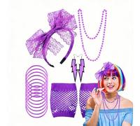 ZhuXIXILiang 7pcs Set Accessori Costume Anni '80 Capelli Set di accessori per il trucco Collana Orecchino guanti a rete per feste retrò anni '80 feste in costume anni '80 Carnevali, Halloween, ecc