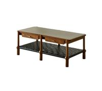 zhuyanbo007 Tavolino da caffè Boho in legno con 2 cassetti, ripiano intrecciato, gambe arrotondate, decorazione for il soggiorno Piccolo tavolo laterale