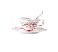 zhuyanbo007 Tazze Set di tazze da caffè in ceramica lusso Home Light 200 ml, stile inglese, con piattino e cucchiaio per Latte, Tè caldo, Latte(Red)