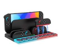 Zhwidnerso Caricatore Joycon per Nintendo Switch 2, Stazione di Ricarica per Controller Switch 2 con 7 Luci RGB/9 Memorizzazione Della Scheda di Gioco, Compatibile con 4 Joy Con