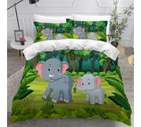 ZhYaDoN Housse de Couette 140x200 éléphant 3 pièces Parure de lit 1 Personne avec Fermeture Éclair et 2 Taie d'oreiller Kawaii Animaux Confortable Doux Microfibre 3D Motif Literie