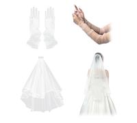 ZHYUAN Doppio strato Velo da sposa con pettine,guanti in tulle,Velo da sposa,Velo corto da donna,Velo doppio bianco,Adatto alle spose da indossare per aumentare il senso della cerimonia e l'atmosfera