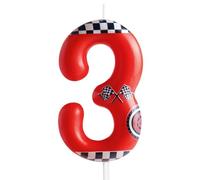 Zi Lan Candela di compleanno a tema auto da corsa rossa, candela di compleanno a tema auto da corsa, numero 3 candele di compleanno per 3° compleanno, decorazione per torta per ragazzi e ragazze, auto