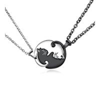 ZIAFRPN 2 PieceCute Cat Collana di Coppia in Acciaio Inox in Bianco e Nero Kitten Hug Round Stitching Collana per Le Donne Gioielli di Amicizia
