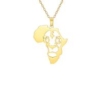 ZIAFRPN Africa Mappa Criniera Leone Collana Re della Giungla Tribale Egiziano Gioielli Animale Ciondolo