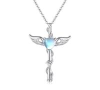 ZIAFRPN Ali d'Angelo Croce Ciondolo Collana Cuore Femminile Imitazione Pietra di Luna Gioielli per Le Donne Accessori per Feste quotidiane