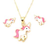 ZIAFRPN Bambini Carini Adulto Pony Orecchino e Collana Set Cartoon Unicorn Collana Orecchini Gioielli Ragazze Rosa Gioielli Regalo di Natale