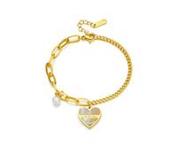 ZIAFRPN Bracciale con Ciondolo a Cuore d'Amore Perla in Acciaio Inossidabile per Le Donne Regalo per Feste con Gioielli per Il Corpo delle Donne