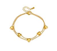 ZIAFRPN Bracciale di Fascino d'Amore a Cuore di Colore Oro in Acciaio Inossidabile per Le Donne Ragazza Tendenza Doppio Strato Braccialetti Gioielli Regalo