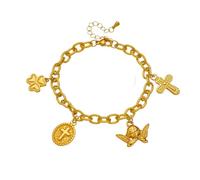 ZIAFRPN Bracciale Fiore Croce Piccolo Angelo Dorato Acciaio Inox per Le Donne Classico Catena da Polso Gioielli Regalo Glamour