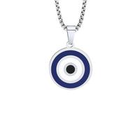ZIAFRPN Casual Evil Blue Eye Collane per Gli Uomini, Ciondolo Rotondo in Acciaio Inox con Catena a Scatola, Gioielli Etnici per Colletto Turco