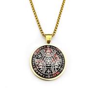 ZIAFRPN Chiave di Salomone Sigillo di Vetro Collana Medaglia Rotonda per Le Donne degli Uomini in Acciaio Inox Colore Oro Arcangelo Kabbalah Talismano Gioielli
