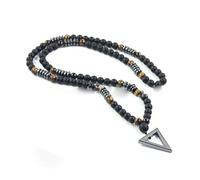 ZIAFRPN Ciondolo Triangolo Geometrico Agata Nera Opaca collane di Perline per Uomo Ragazzo Natura Pietra Fashioin Collo