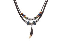 ZIAFRPN Collana da Uomo Etnico Dente di Cane Pendente Collane per Uomo Donna, Doppio Strato di Perline Charm Pelle Corda Catena Collare Tribale Gioielli Regali di Moda