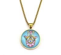 ZIAFRPN Collana di medaglie di Vetro per malocchio della Mano di Hamsa per Le Donne degli Uomini in Acciaio Inossidabile Gioielli per amuleto del Fiore della Catena di Colore dell'oro