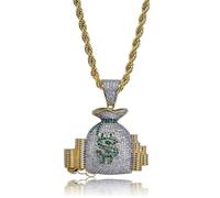 ZIAFRPN Collana Hip Hop Ice out Dollaro Money Bag Collana Cubic ia Portafoglio Pendente per Uomo Donna Hip Hop Rock Rap Cool Jewelry Fashion