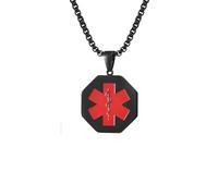 ZIAFRPN Collana Medica Rossa Personalizzata per Uomini Ragazzi, Collana con Ciondolo Geometrico in Acciaio Inossidabile, Regali di Gioielli Medici alla Moda per Lui