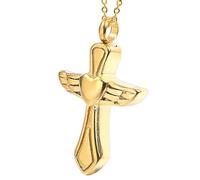ZIAFRPN Collana Uomo, Angelo Ali Cuore Croce Urna Pendente Collana Memorial Cenere Keepsake Cremazione Gioielli in
