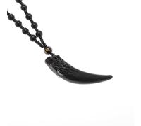 ZIAFRPN Collana Vintage Charm Ossidiana Intagliata Spike Shape Pendente Collana di Perline Donne Uomini personalità Amuleto Collana Gioielli Regalo di Moda