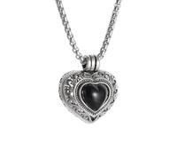 ZIAFRPN Collana Vintage Cuore Gawu Scatola Collana Romantico Pietra Nera Apribile Photo Box Pendente per Le Donne Anniversario Gioielli Regalo per la Madre di Moda