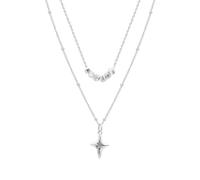 ZIAFRPN Collane da Uomo Collana Amicizia Vintage Colore Argento Perline Irregolari Doppio Strato Ciondolo Stella Collane per Donna Moda Girocolli Gioielli Regali Accessori