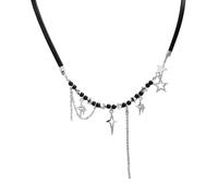 ZIAFRPN Collane da Uomo Collana dell'amicizia Una Collana a Cinque Punte con Stella e Nappa intarsiata con Diamanti d'Acqua e Disegnata con Corde Nere è Il miglior Regalo per Le Donne.