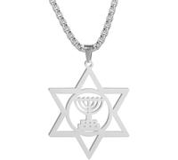 ZIAFRPN Ebraico Menorah Stella di David Ciondolo Collana per Gli Uomini Judaica Fede Hanukkah Lampada Amuleto Gioielli Regali