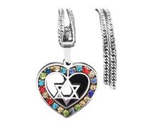 ZIAFRPN Esagramma Collana A Forma di Cuore per Le Donne degli Uomini Colore Argento in Acciaio Inox Ebraico Stella di David Collana Gioielli collares N6474S02
