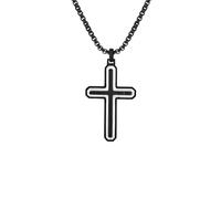 ZIAFRPN -Fine Ebano Croce Collana, Legno Naturale Acciaio Inox Pendente Collana, Regalo per Padre Figlio Fidanzato