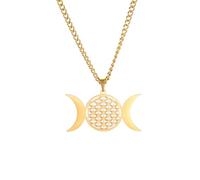 ZIAFRPN Fiore della Vita Tripla Luna Collana Ecate Ruota Dea Simbolo Geometria Sacra Ciondolo n Gioielli