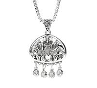 ZIAFRPN Fiore di Loto Collana Colore Argento Nappa Fortuna Fortuna Yoga Meditazione Maglione Propizio Catena Amuleto