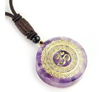 ZIAFRPN Frammento di Meteorite Viola Collana Rotonda Mandala Fiore di Loto Yoga Meditazione Guarigione Amuleto Collana Decorazione Pendente