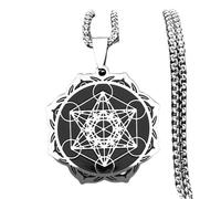 ZIAFRPN Geometria Sacra Metatron Cubo Angelo Sigillo Arcangelo Collana per Donne Uomini Acciaio Inox Fiore della Vita Lotus Gioielli N7961S02