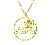 ZIAFRPN Gioielli squisiti Ciondolo da Donna Neckalce Cherry Flower Filigrana Lettera Mamma Ciondolo Rotondo in Acciaio Inossidabile Girocollo Femminile Regali per Mamma