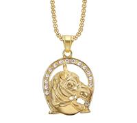 ZIAFRPN Hip Hop Iced out Bling Horse Head Ciondolo Collana a Ferro di Cavallo di Colore Oro per Uomo Jockey Club Jewelry Gift 2025 Regali per Insegnanti