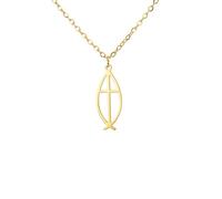 ZIAFRPN Ichthys Fish Cross Collana Abbondanza e Fede Protezione Amuleto Preghiera Gioielli