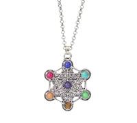 ZIAFRPN in Acciaio Inox abbagliante Stella di David esagramma Collana Sette Stelle Ciondolo Metatron Naturale Perline Colorate Charms