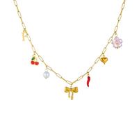 ZIAFRPN in Acciaio Inox Golden Bowknot Cherry Pearl Heart Collana per Le Donne Trend Fashion Neck Jewelry Regalo Glamour