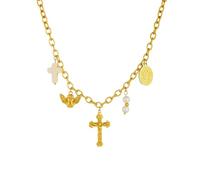 ZIAFRPN in Acciaio Inox Perla Angelo Croce Multi Ciondolo Collana per Le Donne Signora Moda Collo Catena Impermeabile Gioielli Regalo