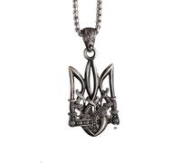 ZIAFRPN Mens Collana Croce d'Argento Collana Personalizzata retrò Poseidon Tridente Collana Ucraina Nazionale Emblema Pendente Adatto per Gli Uomini Punk Gioielli Personalizzati Il Regalo