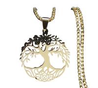 ZIAFRPN Moda Albero della Vita Collana Rotonda per Le Donne degli Uomini in Acciaio Inox Colore Oro Catena Collane Gioielli arbre de Vie N3399S02