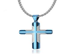ZIAFRPN Moda Bicolore in Acciaio Inox Croce Pendenti per Gli Uomini Preghiera Collana Talismano Gioielli Padre Figlio Amico Fede Battesimo Regali