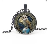ZIAFRPN Moda Charm Collana Stregoneria Gufo Po Tibet Cabochon Ciondolo di Vetro Catena Girocollo Uomini e Donne Regalo Souvenir