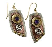 ZIAFRPN Moda Vintage Due Toni a Spirale Foglia Stampa Intaglio Gancio penzolare Orecchini per Le Donne Mosaico Geometrico di Pietre Viola orecchino