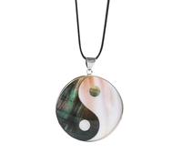 ZIAFRPN Naturale Shell Yin Yang Simbolo Rotondo Tai Ji Diagramma Collana Bianco Nero Madreperla Pendente Cinese Taoismo Taoista Gioielli